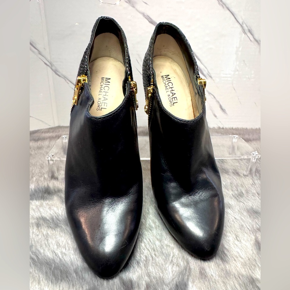 Michael Kors Python York Ankle Boots in Black Leather Stiletto Heel Size 6.5